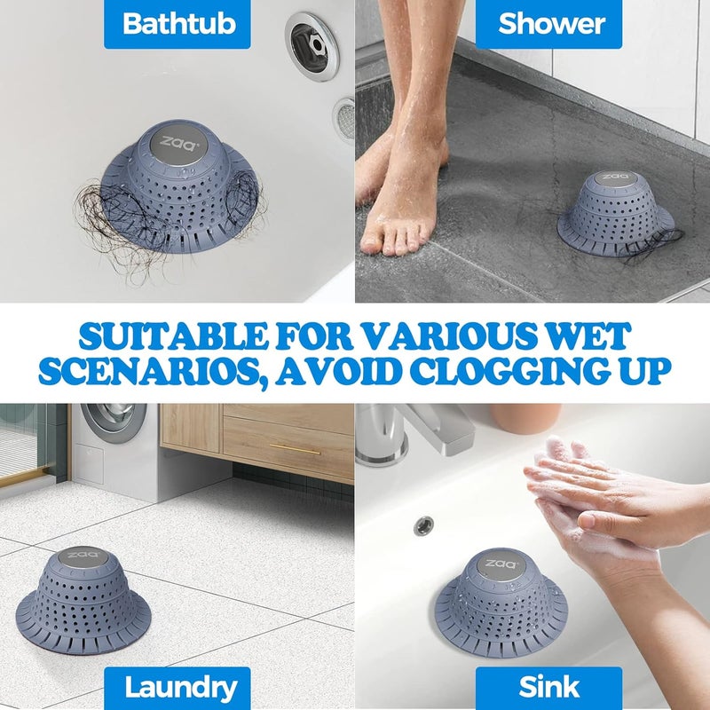 zaa Bathtub Drain Hair Catcher, Premium Silicone Collapsible One Pack Drain Protector for Pop-Up and Regular Drains of Shower, Bathtub, Tub, Bathroom, Sink, Light Blue - Image 2